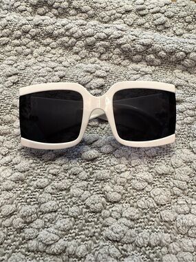 White Oversized Square Sunglasses Black Lenses Modern Indie Minimalist Bling Det